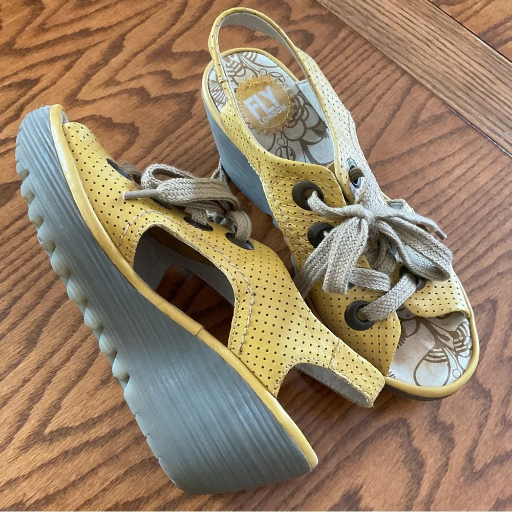 Fly London Lace-Up Wedge Sandals, Women’s Sz 37 (US 6.5-7)